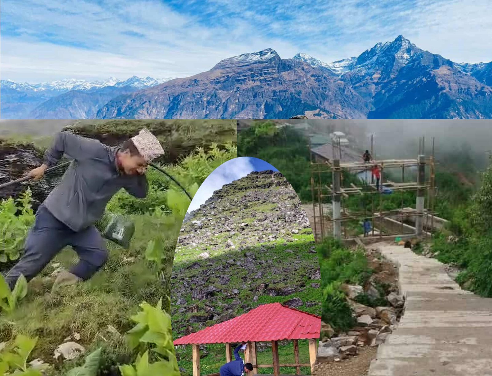 चित्रीपाटन हिमालमा पानी पुर्‍याउन काँधमा पाइप बोके अध्यक्ष घनश्याम भण्डारी